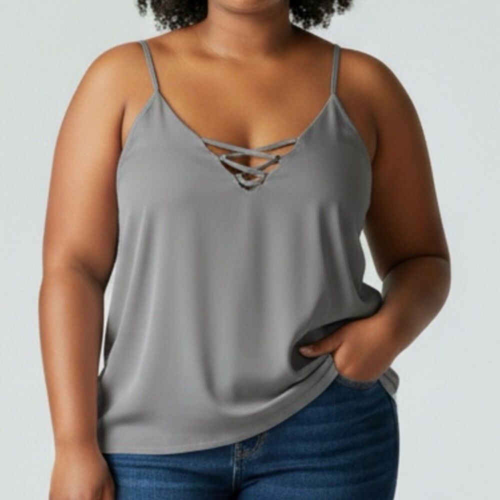 Torrid Women's Dark Grey Lace Up Spaghetti Strap Tank